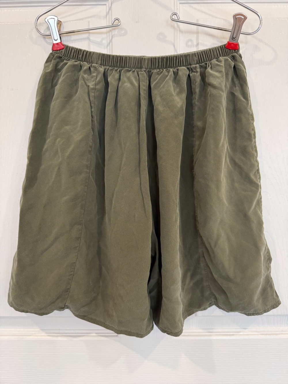 Silk shorts elastic waist loose fit olive green
